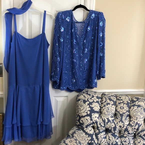 Jack Bryan blue formal beaded/ sequined dress with jacket size 16 - Picture 6 of 9